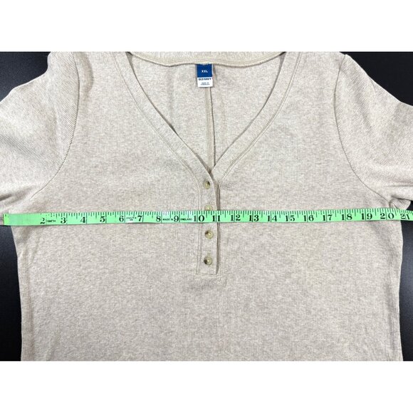 Old Navy Beige Henley Ribbed Knit Midi Dress XXL Long Sleeve Stretch Cotton Blen - Picture 6 of 8